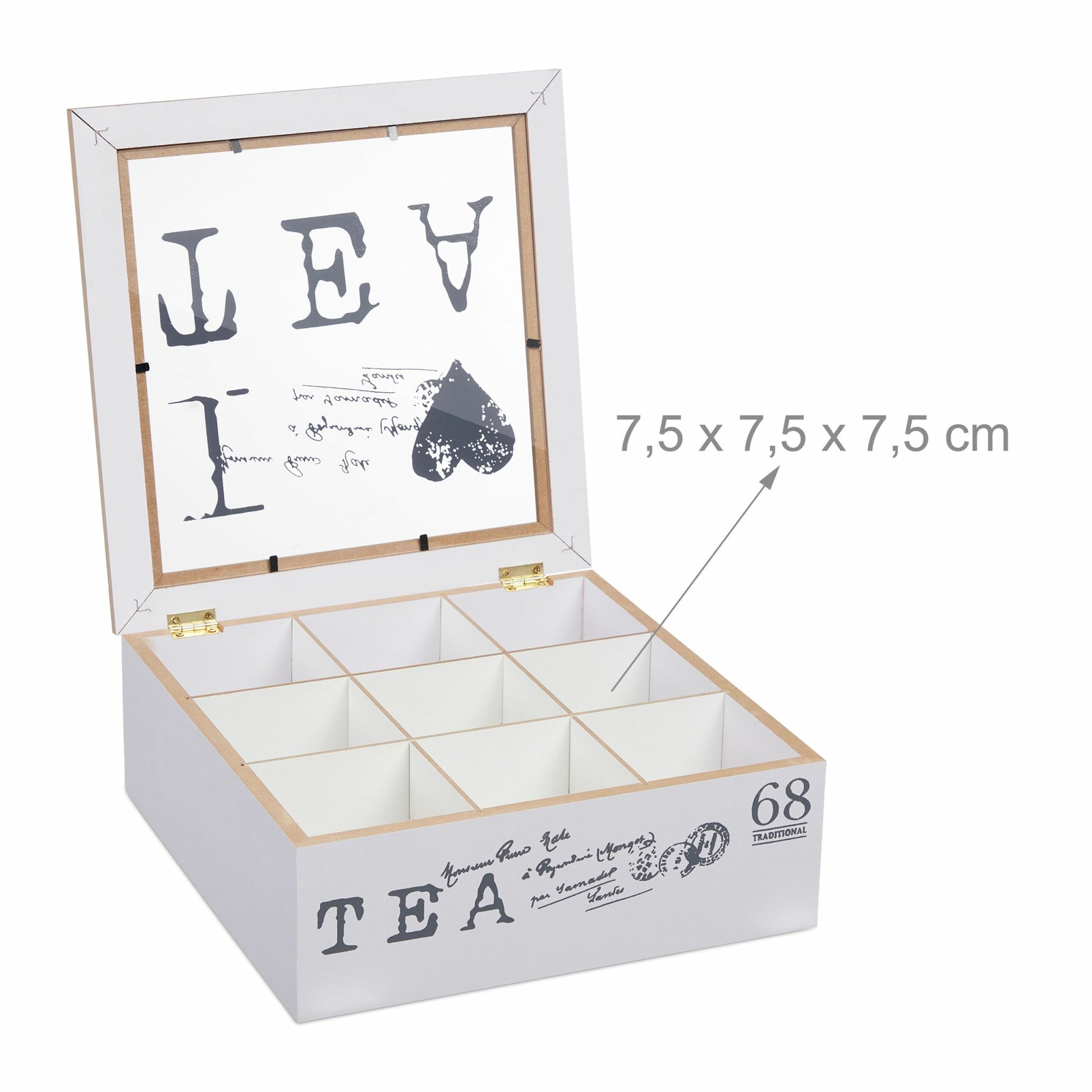 Relaxdays Teebeutelbox Acryl/MDF, 9 Fächer, 25 × 25 × 9 cm, Grau/Weiss