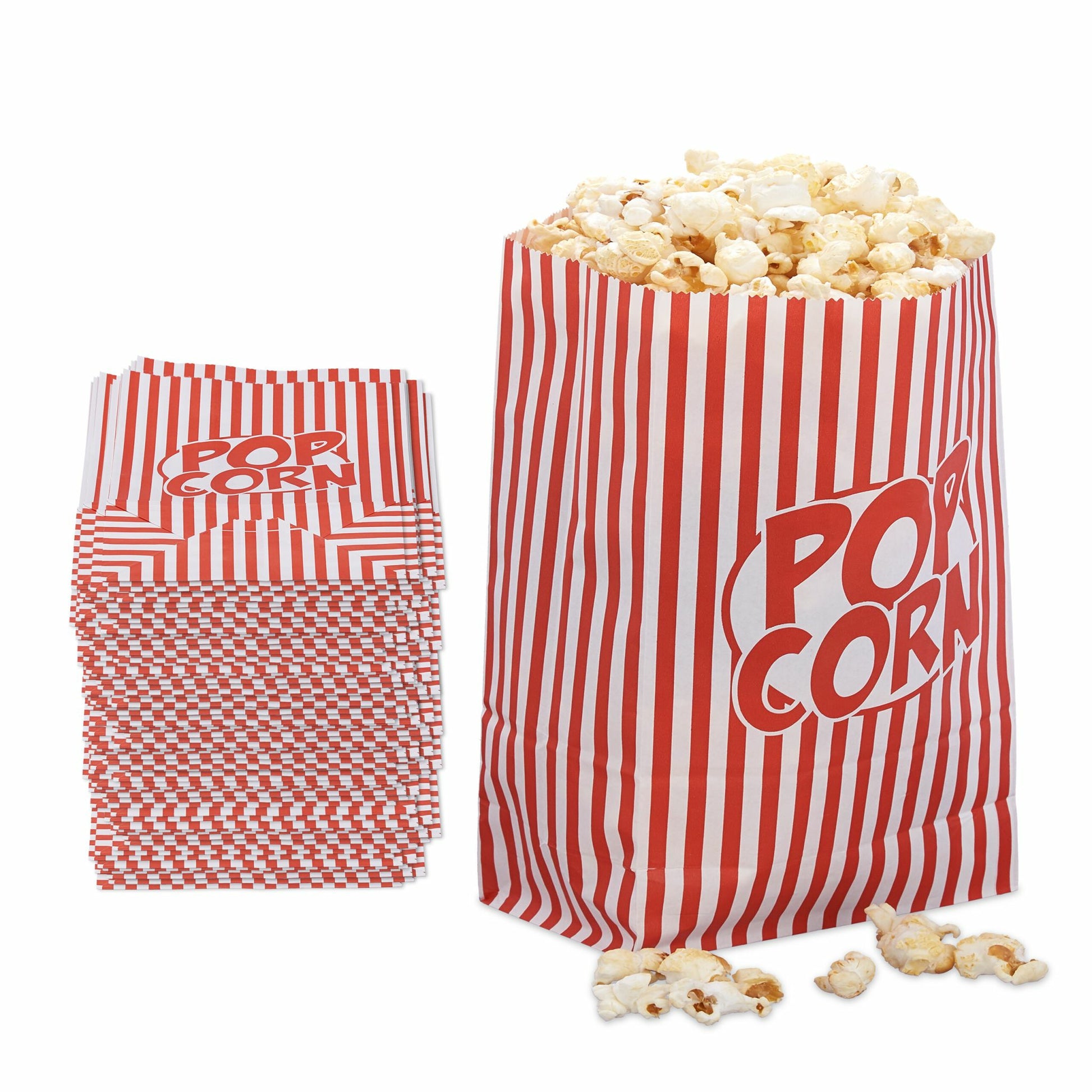 Relaxdays Retro Popcorntüten, Papier, Rot/Weiss – 26 × 13 × 8 cm – 48 Stk.