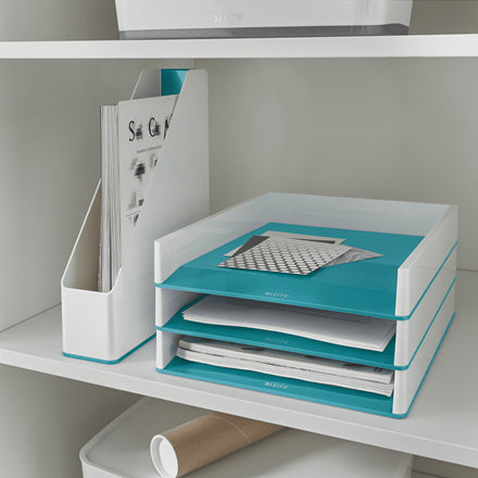 Leitz WOW – Briefkorb für A4, Polystyrol (PS), Blau/Weiss, Hochglänzend, 267 × 49 × 336 mm