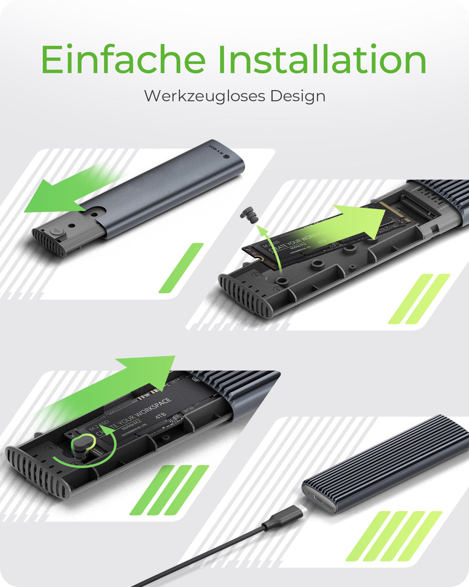 ICY BOX IB-1808MCT-CU31 – 1-Bay M.2 SSD-Gehäuse – NVMe/SATA (PCIe 3.0/SATA III), USB 3.2 Gen 2 (10 Gbit/s)