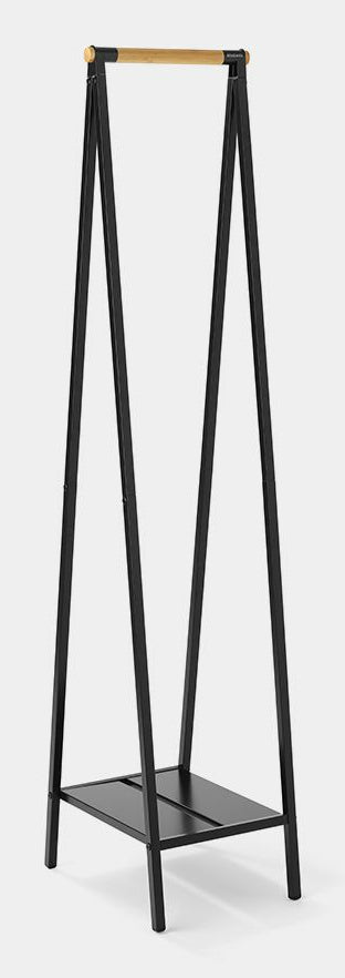 Brabantia Garderobenständer – mit Schuhhalter, Stahl/Holz, Schwarz, 34 × 47,6 × 170 cm