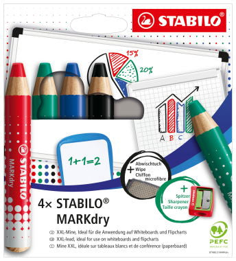 STABILO MARKdry Whiteboard-Marker – 4 Farben, 4 Stück, trocken abwischbar – für Whiteboards