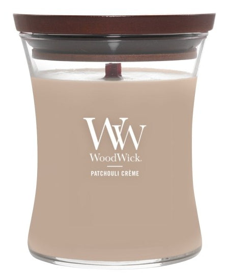 WoodWick Duftkerze Patchouli Creme, Sojawachs, sortiert, Ø 10 cm, 11 cm, parfümiert, 1 Stück