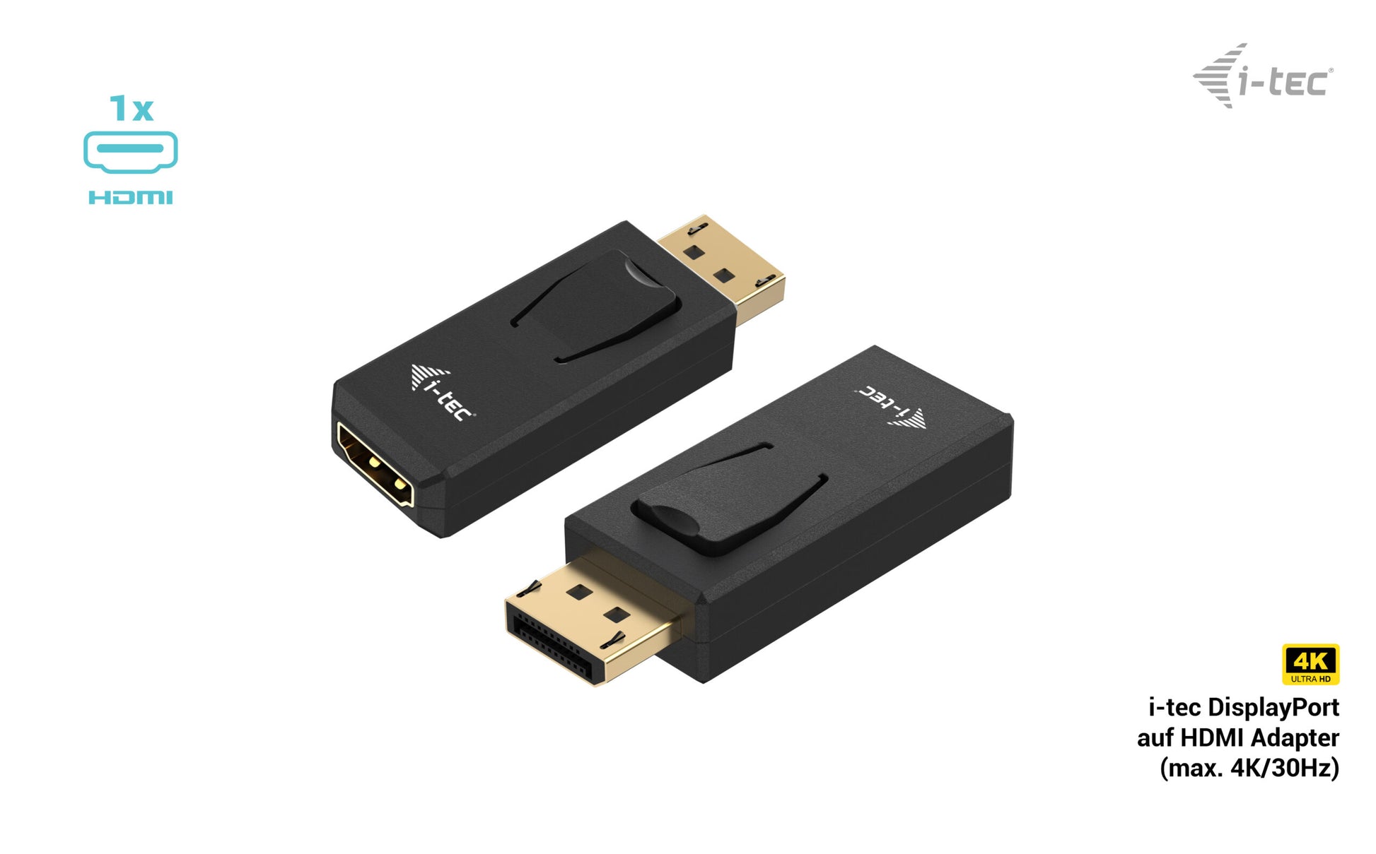 i-tec Adapter DisplayPort zu HDMI – 4K (3840 × 2160) @ 30 Hz, passiv, Plug & Play, Schwarz