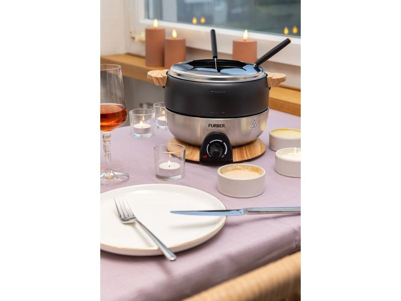 Furber. Furber Fondue-Set – Edelstahl, 1,8 l, 8 Personen, elektrisch – schwarz/silber