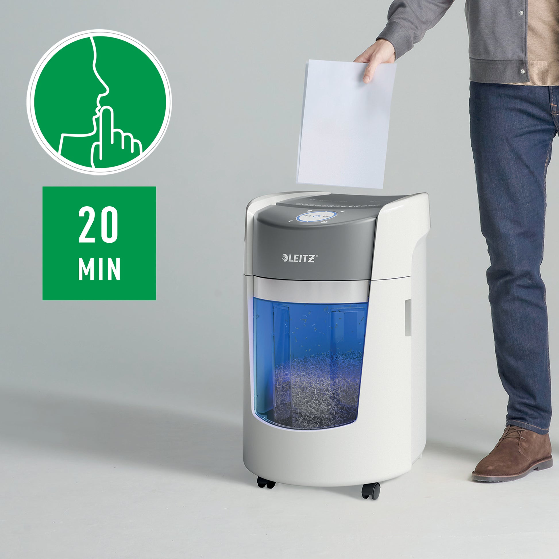 Leitz IQ OptiMax 350 – Aktenvernichter, DIN P-5, Mikroschnitt 2 × 15 mm, 8 Blatt, 22 l, A4