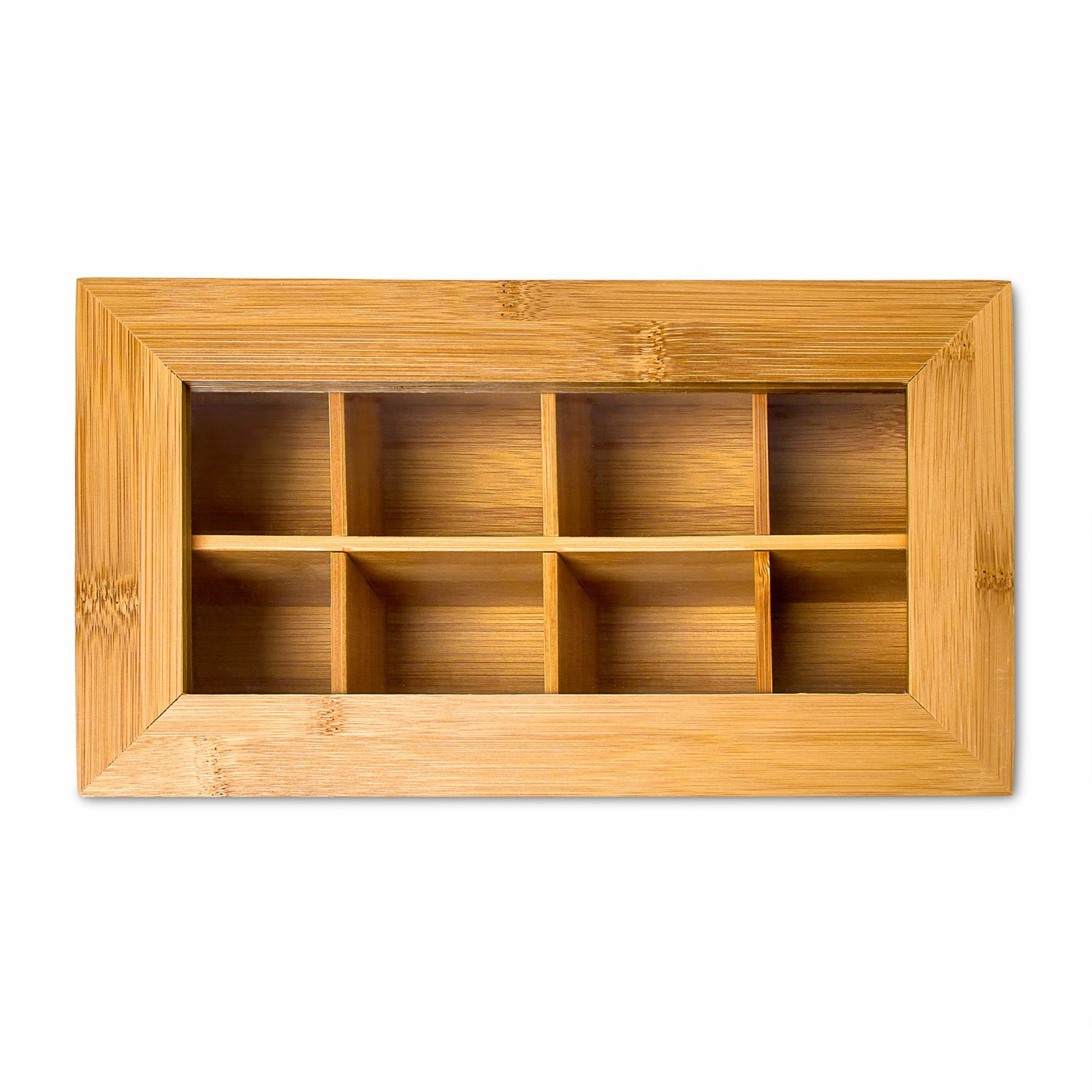 Relaxdays Teebeutelbox Bambus/Kunststoff, 8 Fächer, 28 × 16 × 9 cm