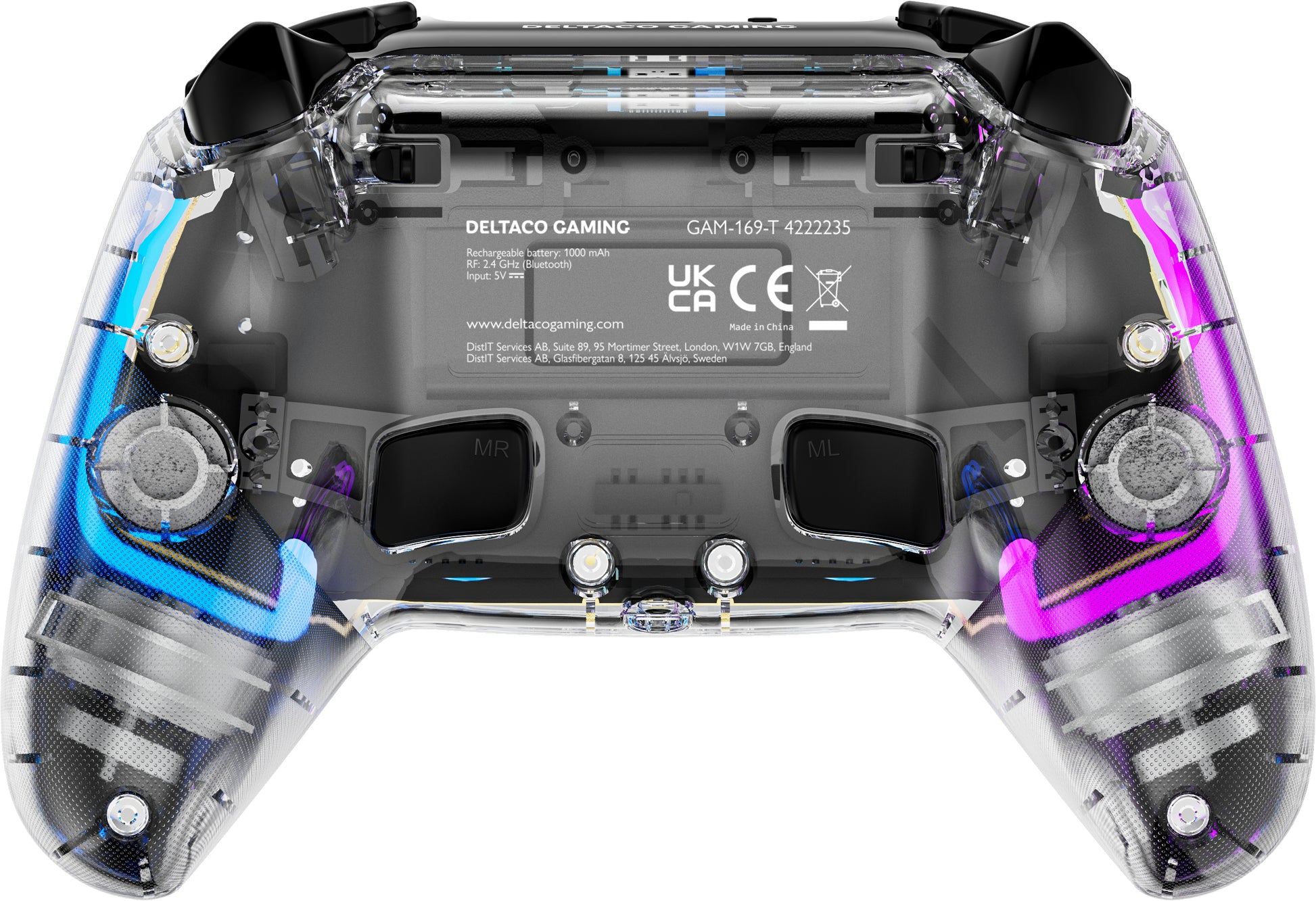 Deltaco Gaming Controller GAM-169-T – für Nintendo Switch, PC, PlayStation 4, Bluetooth, USB-C, transparent