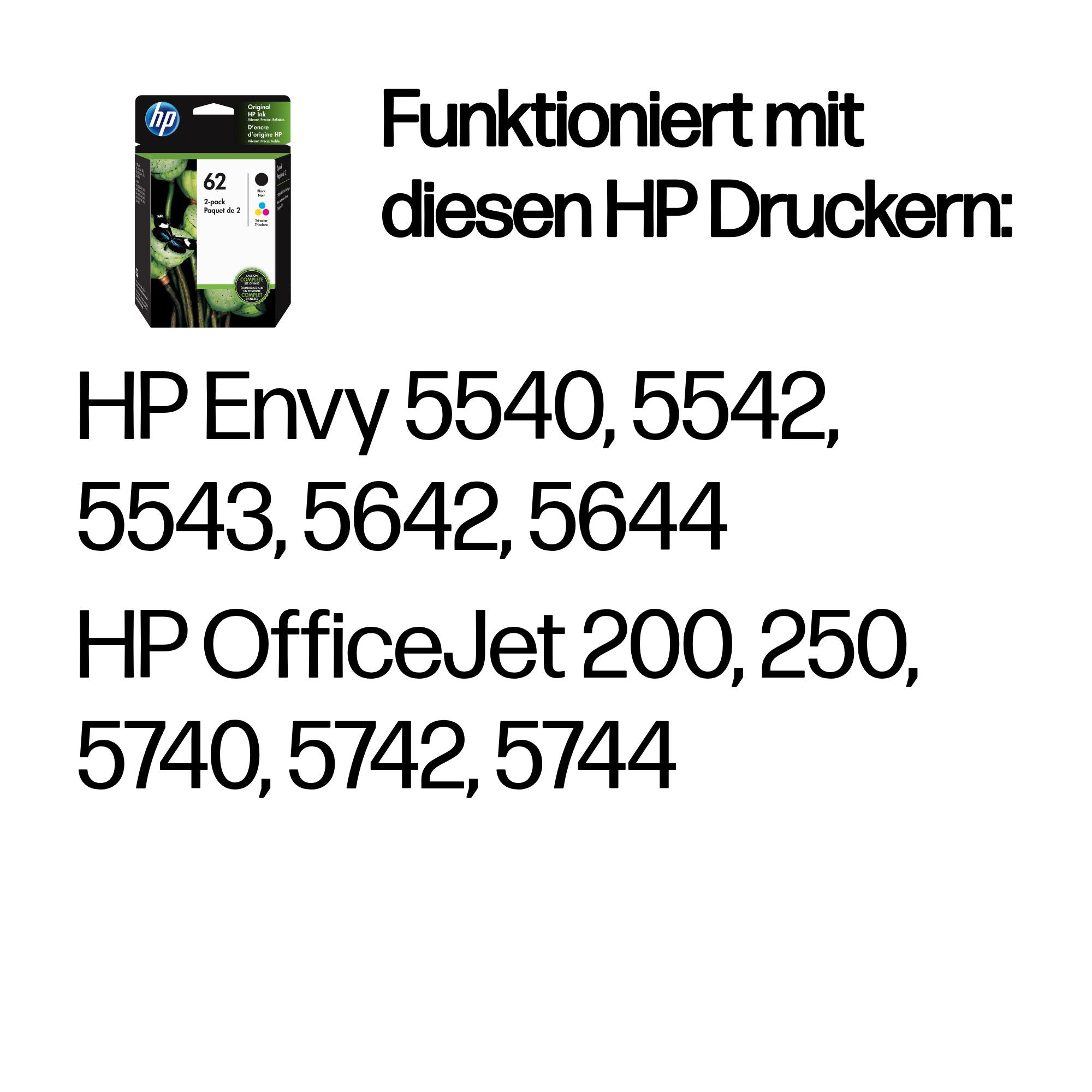 HP 62 Tintenpatronen-Multipack, Schwarz/Dreifarbig (Original) – für Envy, OfficeJet