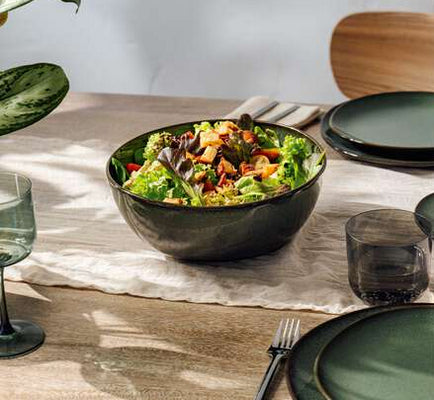 Villeroy & Boch Salatschüssel Lave – 2,2 l, H 10,7 cm, Steingut, Grün, spülmaschinenfest, mikrowellengeeignet
