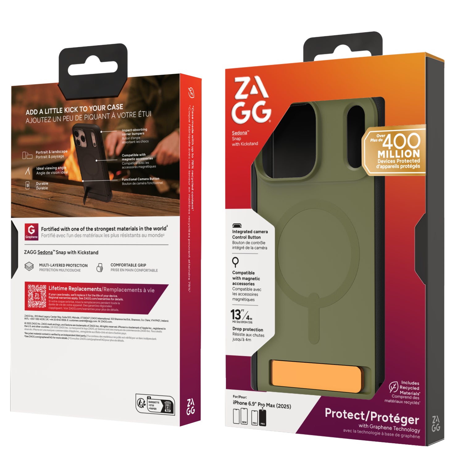ZAGG Sedona Snap Backcover – für Apple iPhone 17 Pro Max, mit Ständer, Graphen, Grün, bis 4 m Sturzsicher