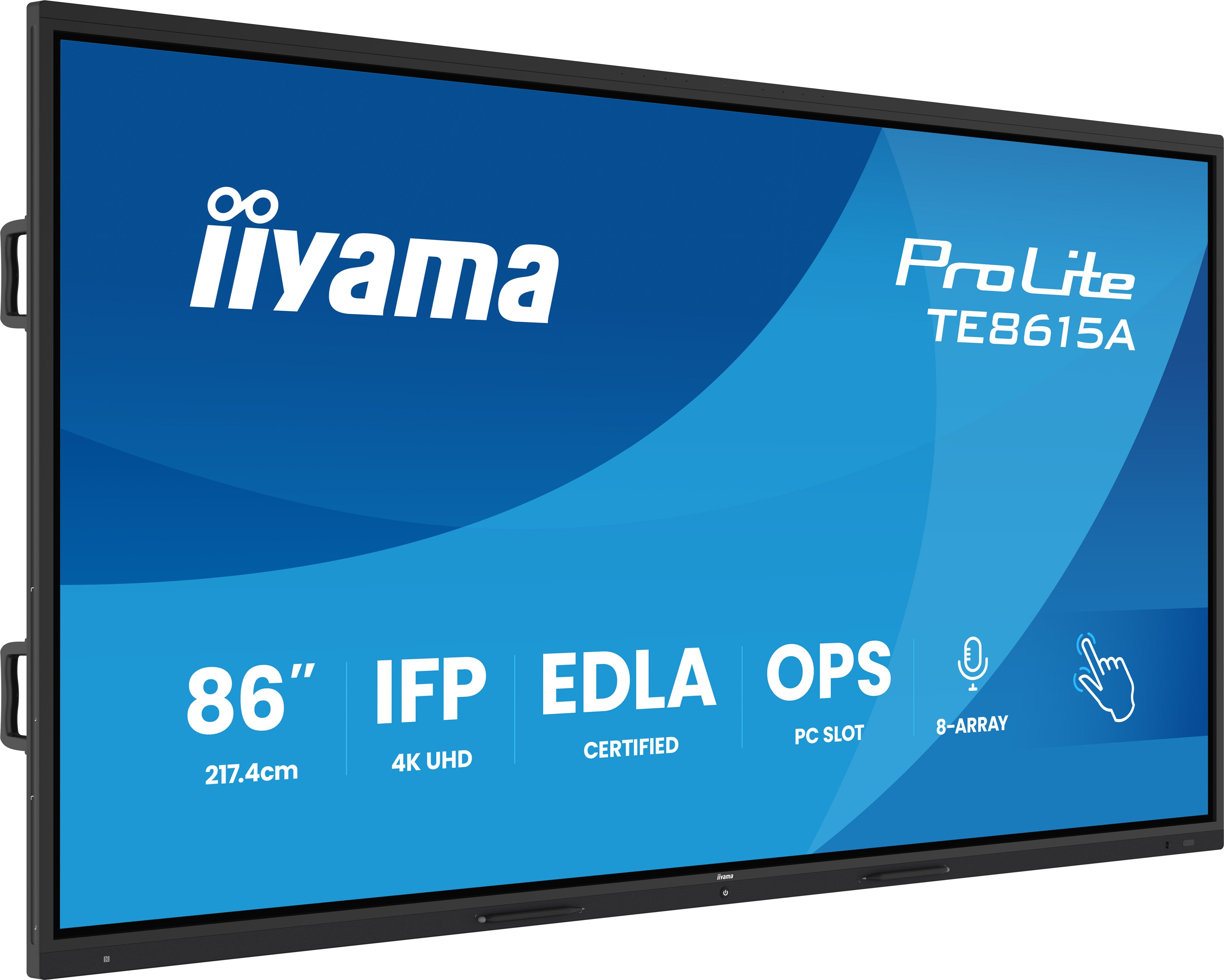 iiyama TE8615A-B2AG – 85,6" Touch, 3840 × 2160 (4K), IPS, USB-C 100 W, LAN