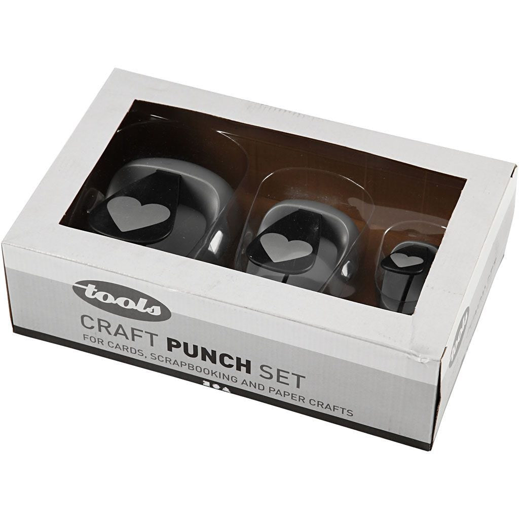 Creativ Company Motivstanzer Herz, Ø 25 mm, schwarz, grau, 3 Stück
