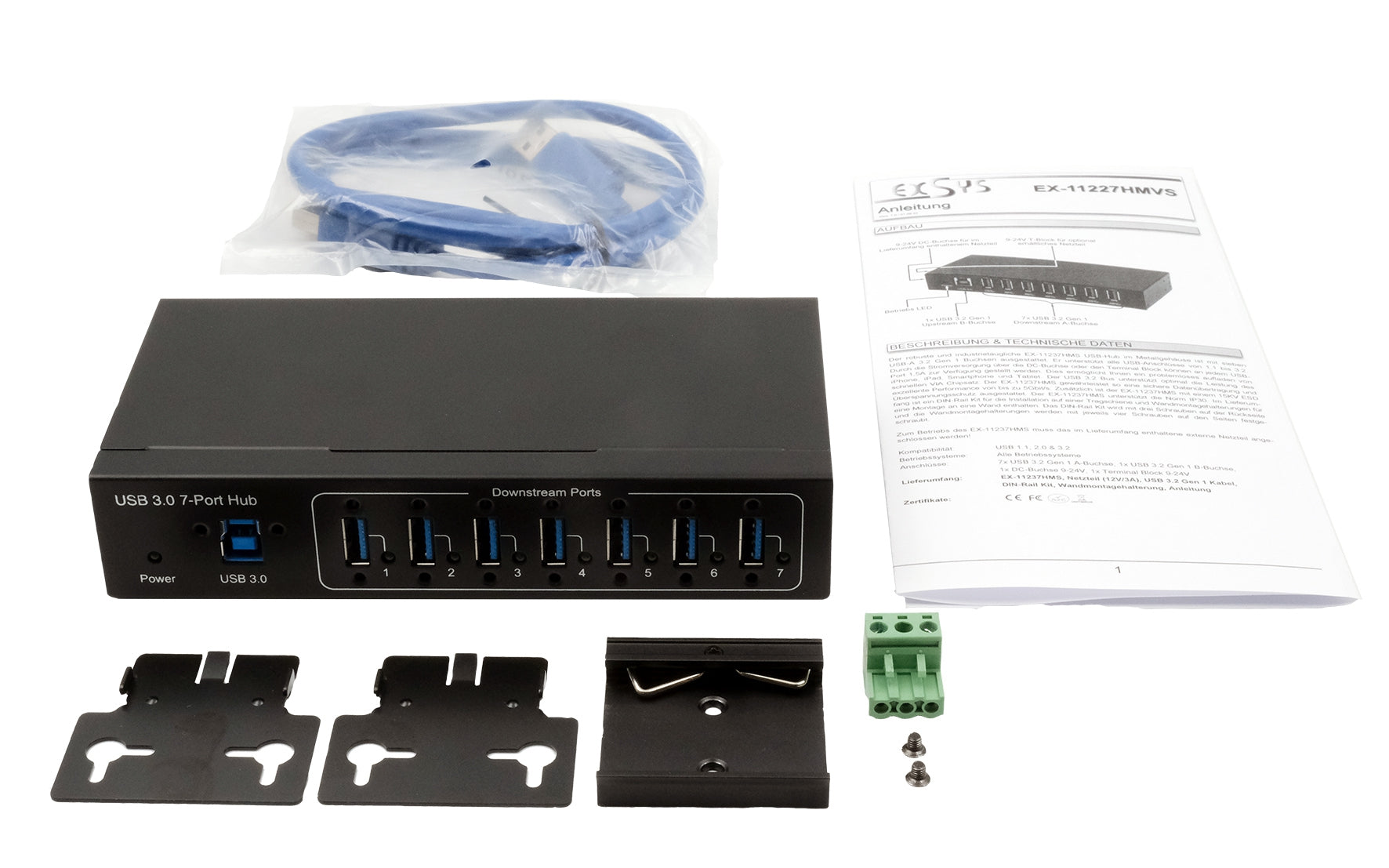 EXSYS EX-11227HMVS USB-Hub – USB-B, 7× USB-A (5 Gbit/s), für Windows/Mac/Linux