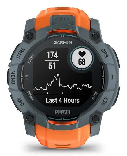Garmin Instinct 3 Solar – GPS-Smartwatch – 50 mm, GPS, NFC, Orange, Sportarmband
