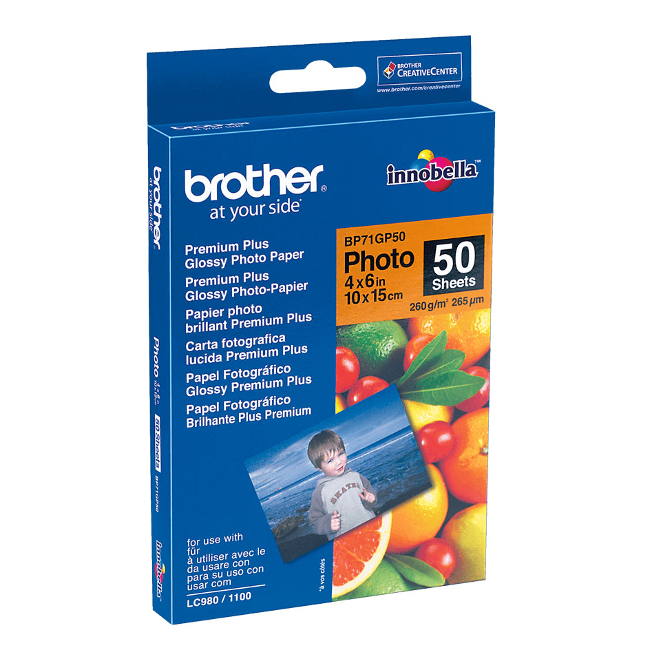 Brother Fotopapier – glänzend, 100 × 150 mm, 190 g/m², 50 Blatt, einseitig – für Inkjet-Drucker