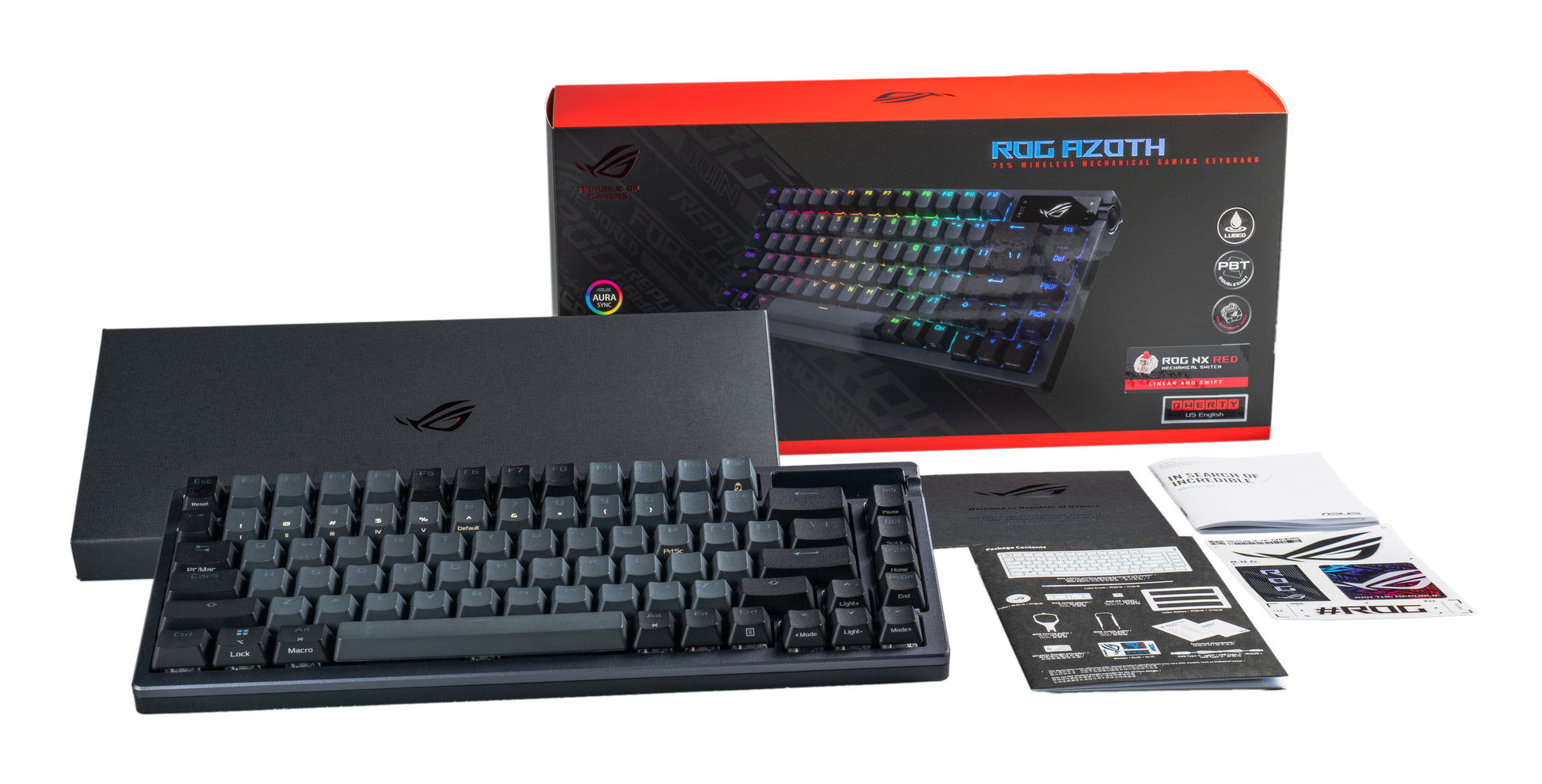 ASUS ROG Azoth – Tastatur, kabellos (Bluetooth/2,4 GHz), kabelgebunden (USB), US-Layout (EN), Schwarz