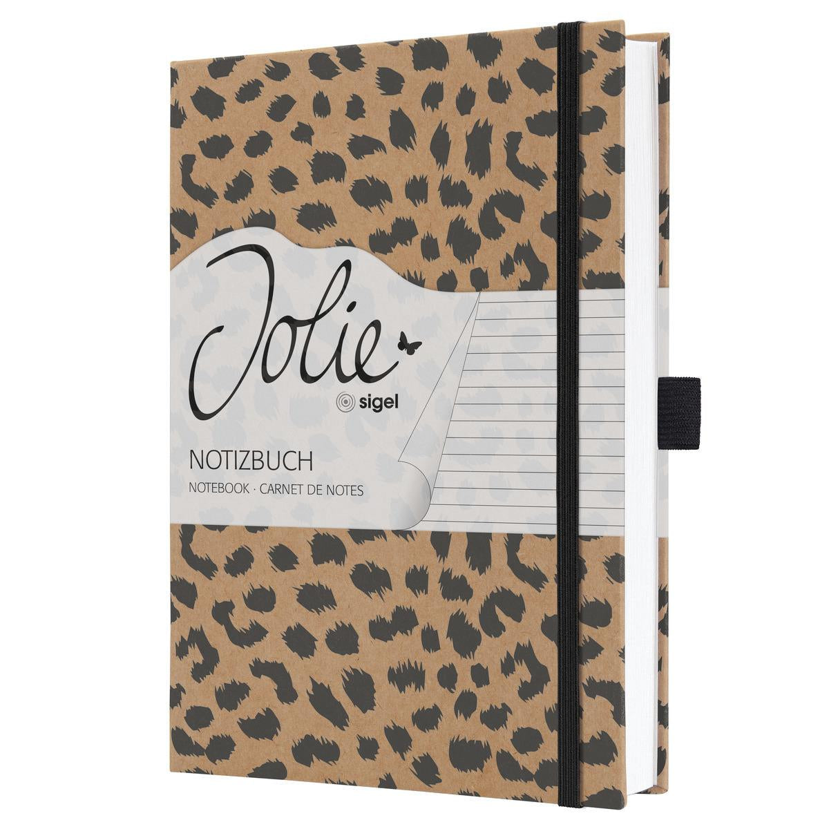 JOLIE Notizbuch – A5 – 96 Blatt – 100 g/m² – Hardcover, Gummiband, Stiftschlaufe – Schwarz/Braun – FSC