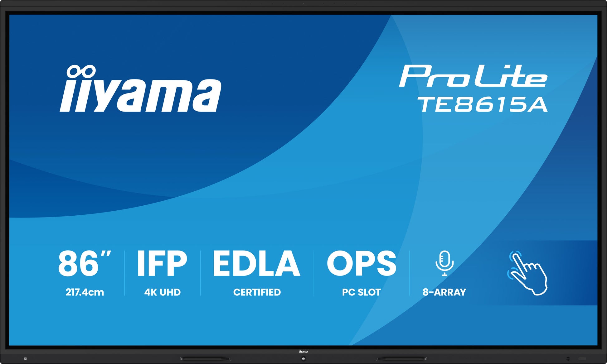 iiyama TE8615A-B2AG – 85,6" Touch, 3840 × 2160 (4K), IPS, USB-C 100 W, LAN