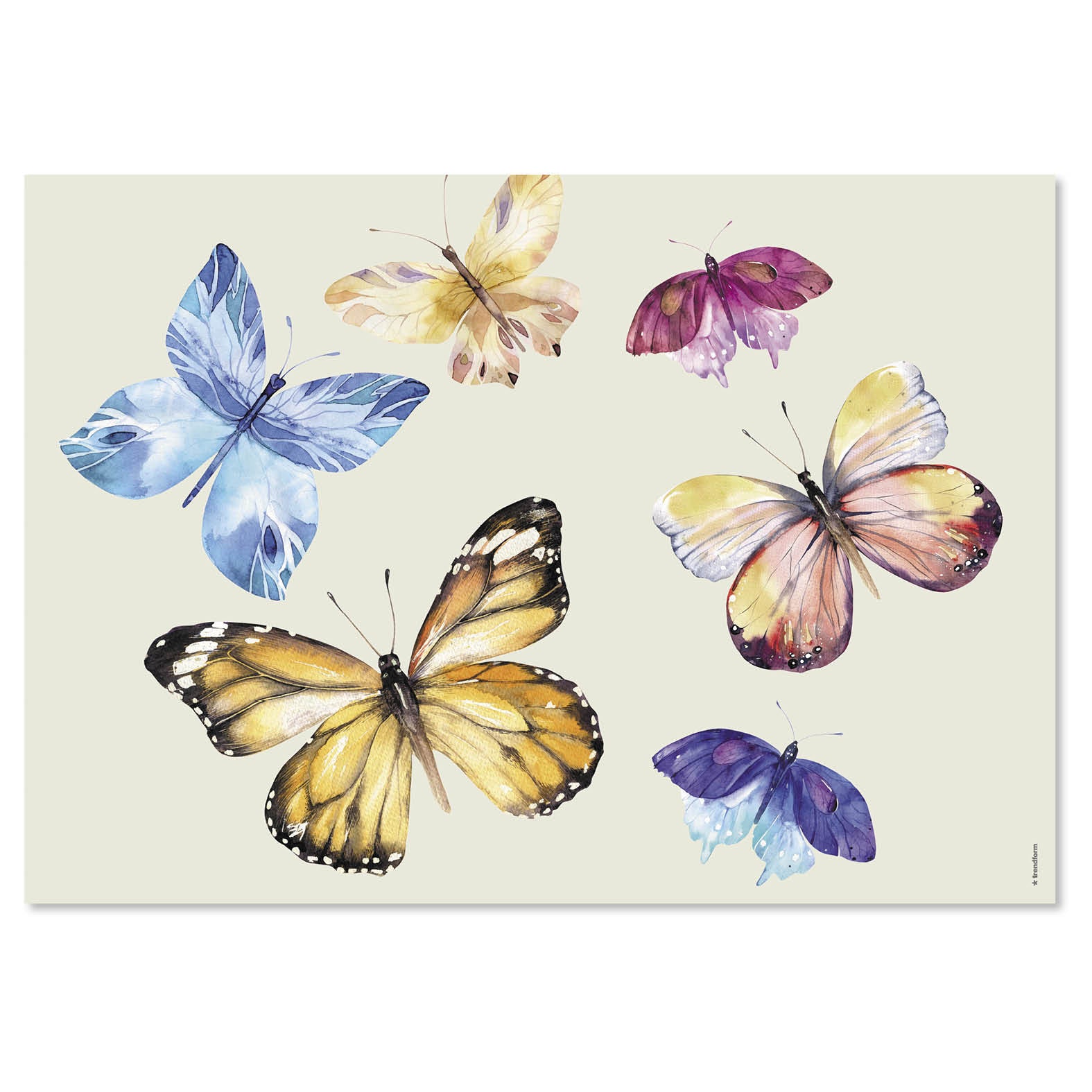 Trendform Tischset Fly Away – Papier, Schmetterlingsmotiv, 42 × 29,7 cm – 48 Stk.