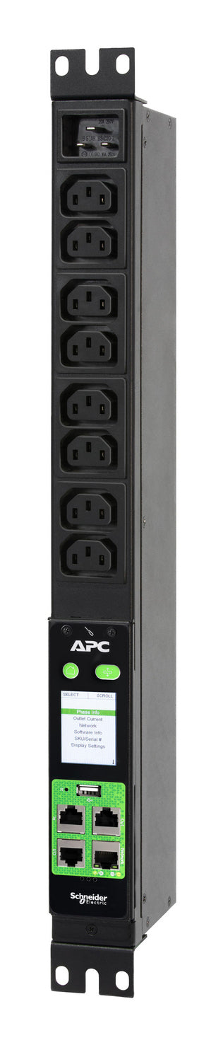APC Rack-PDU 8×C13, gemessen, einphasig 16 A 230 V, 1U, 482×100×44 mm – schwarz