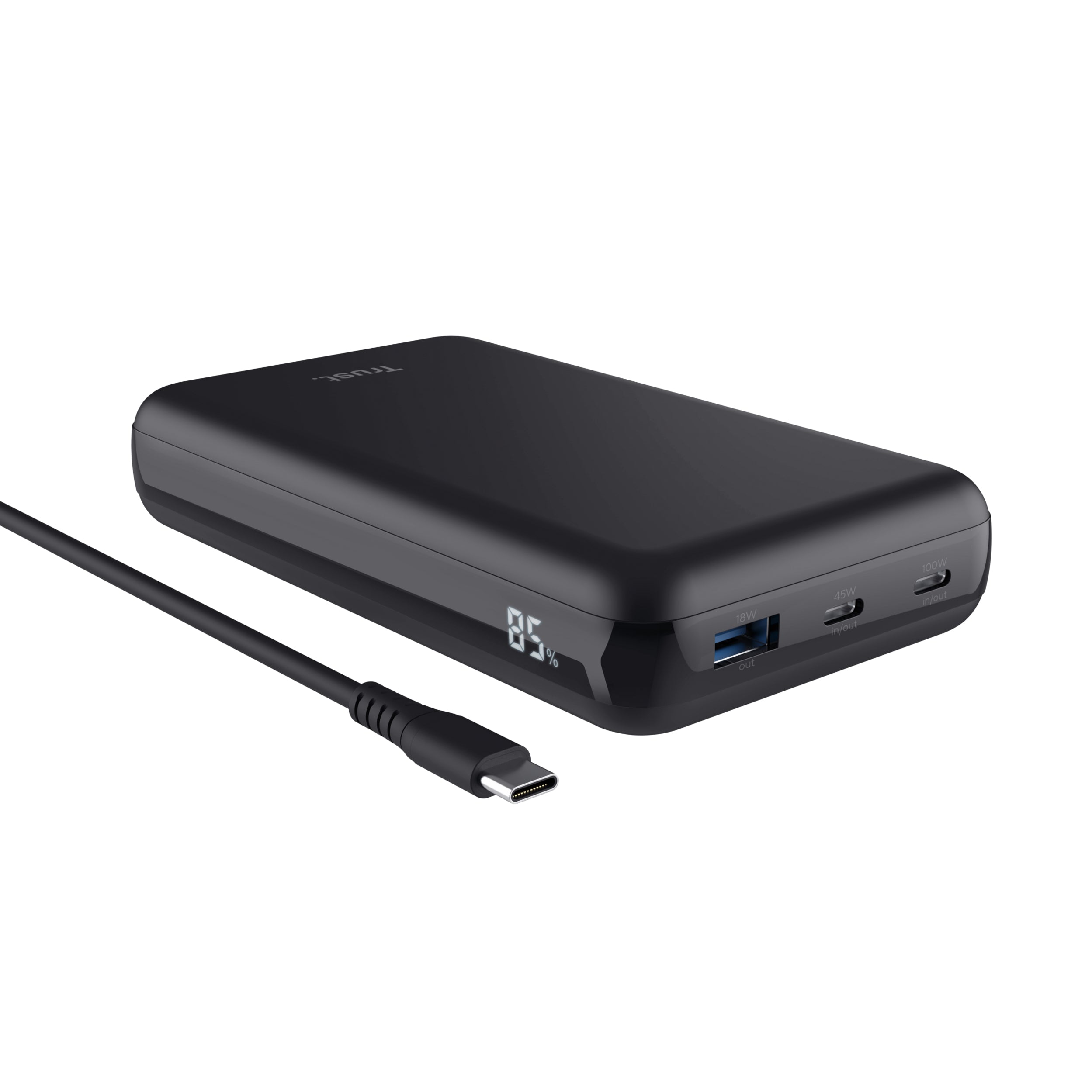 Trust Powerbank 10000 mAh, PD 100 W, 2× USB-C, 1× USB-A, Schwarz