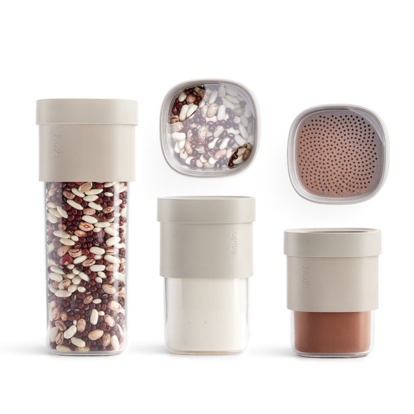 Lékué Vorratsdose 2,5 l, Ø 11,4 × 25,5 cm, Polypropylen (PP), beige/transparent, 3-teilig