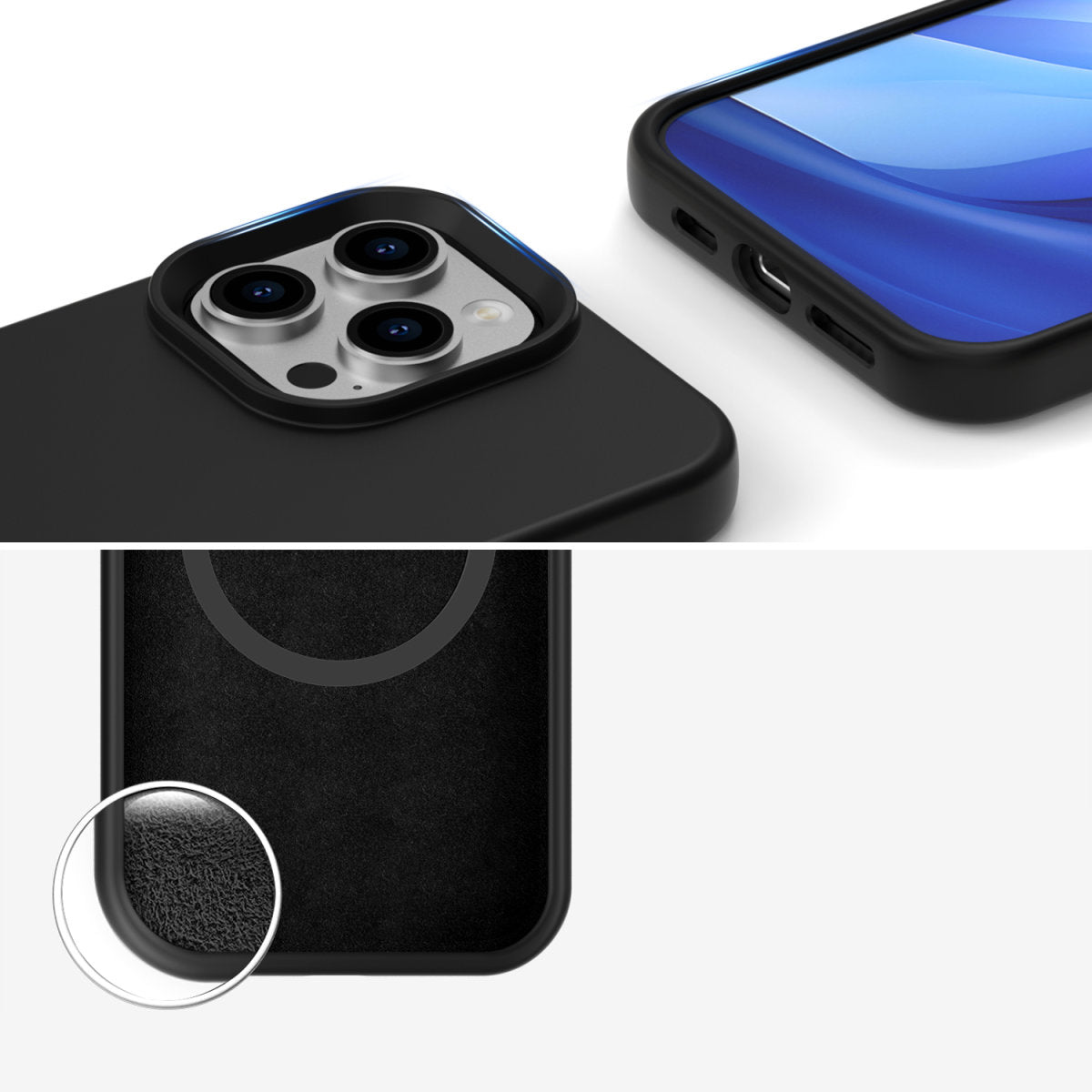 4smarts Backcover – für Apple iPhone 16 Pro – MagSafe, Mikrofaser + Silikon, schwarz