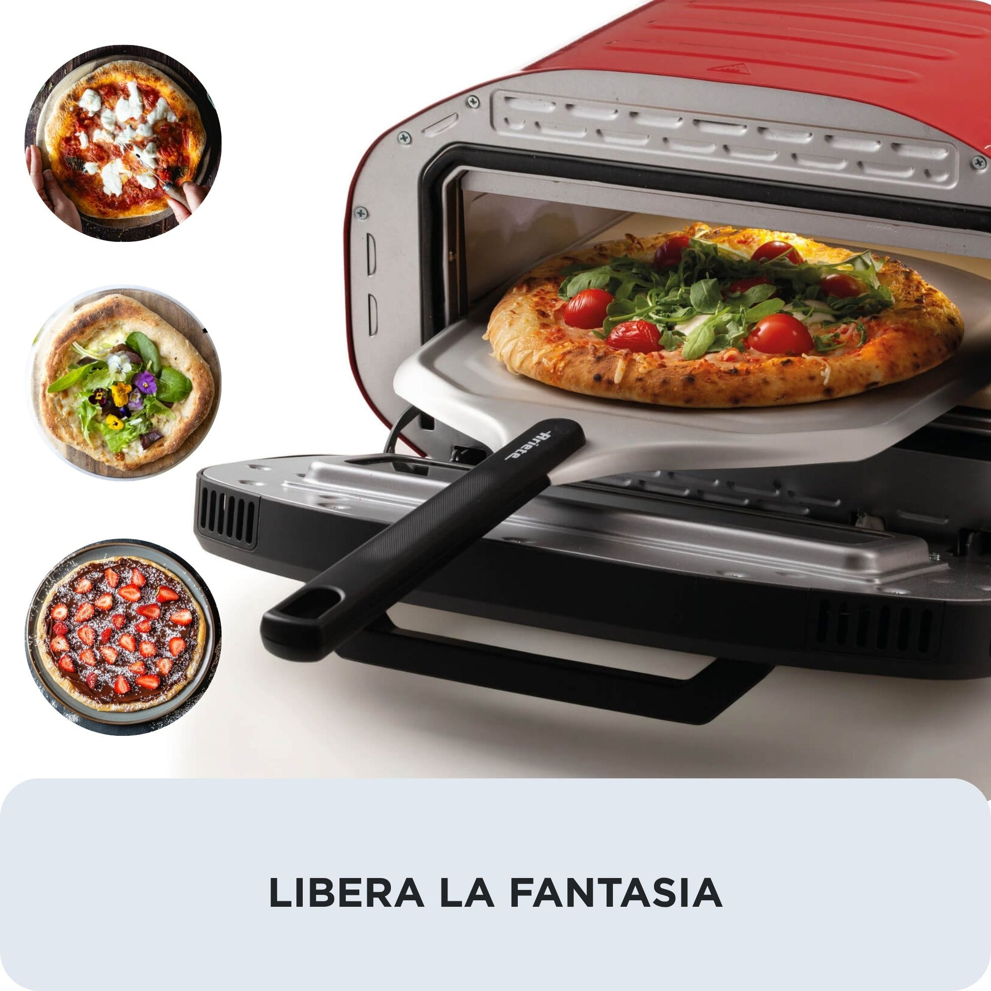 Ariete Pizzaofen ARI-3901 – 1 Pizza, 32 × 32 cm, 2200 W – rot/silber
