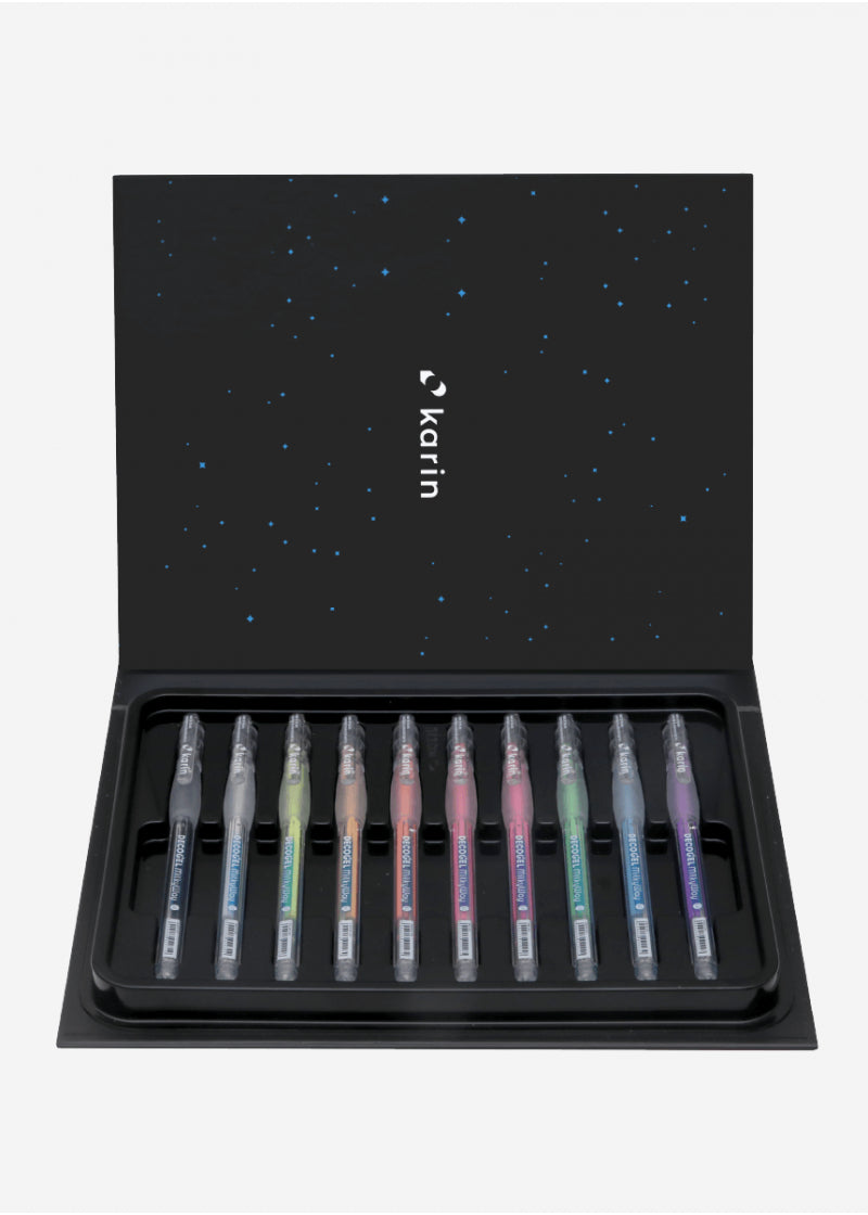 Karin Milky Way Gelschreiber – 9 Farben, Spitze 1 mm, wasserfest, 10er-Set