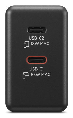 Lenovo G0A6065BEU USB-Ladegerät 65 W – USB-C×2 (45 W + 18 W) – Schwarz, 1,5 m Kabel