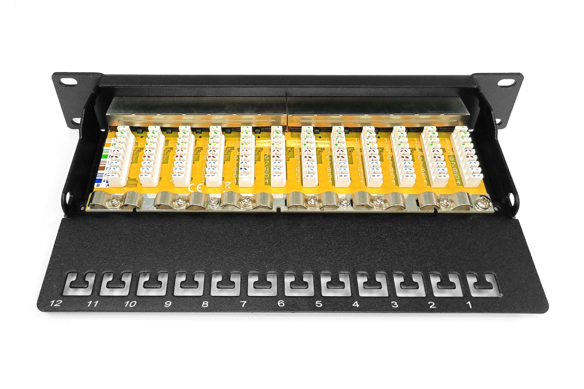 Digitus Patchpanel – CAT 6 (Klasse E), 12× RJ-45, geschirmt, 1U, Schwarz