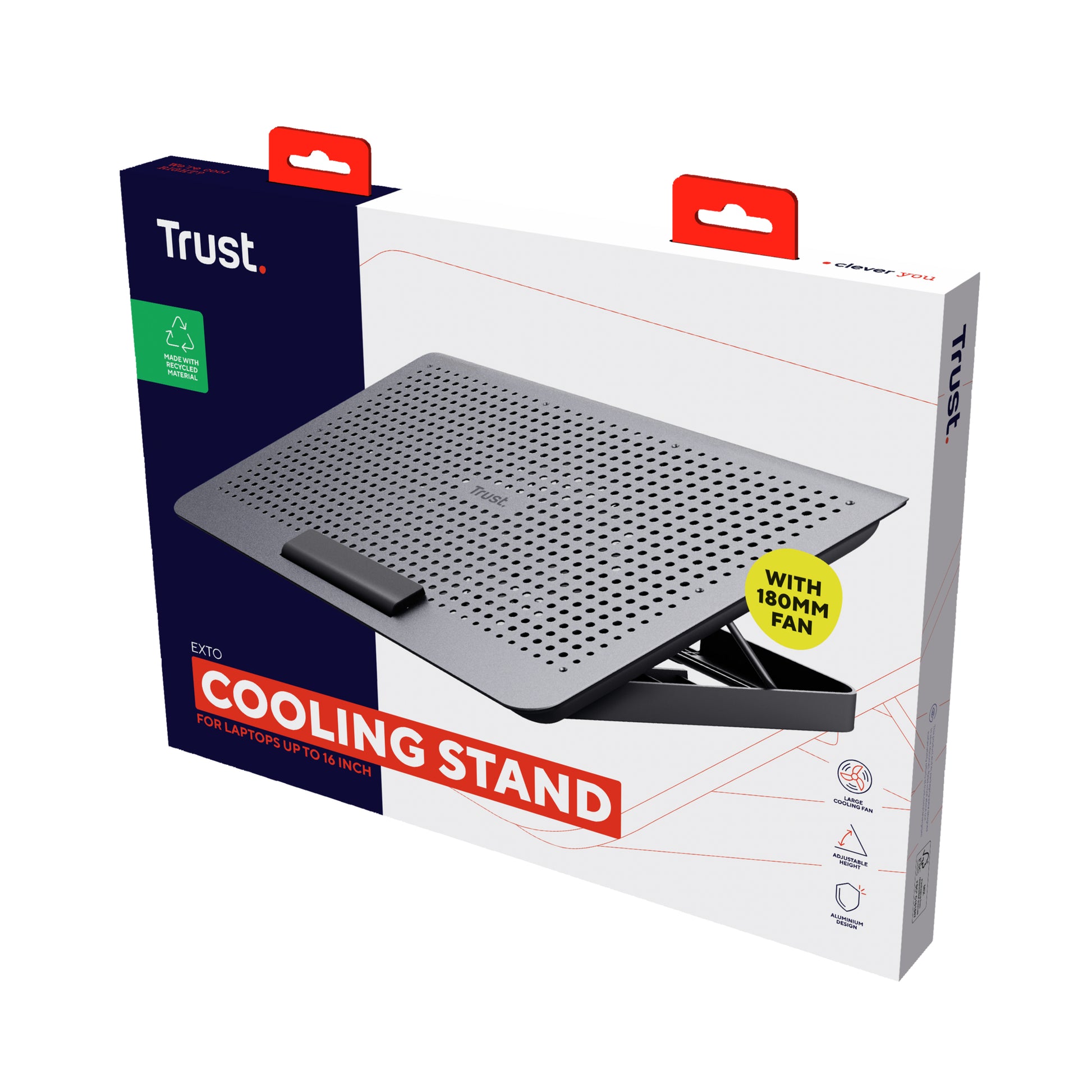 Trust Laptop-Ständer – für Notebooks bis 16" – höhenverstellbar, 1 Lüfter (180 mm, 35 dB) – Grau