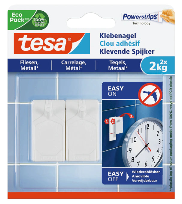 TESA Klebenagel – Kunststoff, Weiss, 12 × 14 × 1,4 cm – 2er-Pack