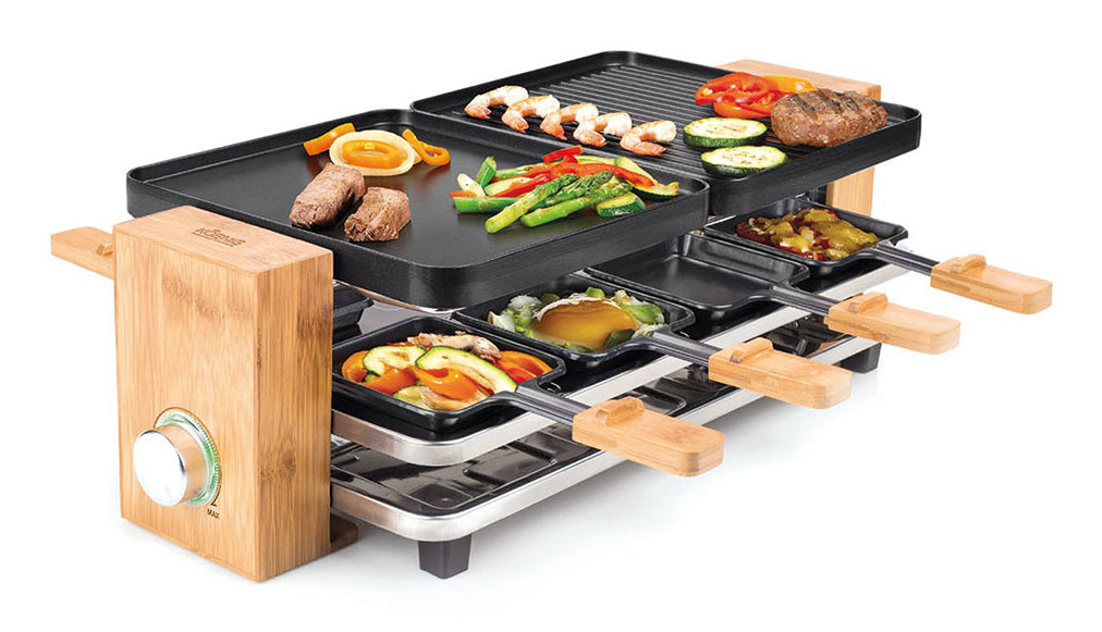 Koenig Raclette-Grill B02169 – 8 Personen, Grillfläche 42×23 cm, 1200 W – Schwarz