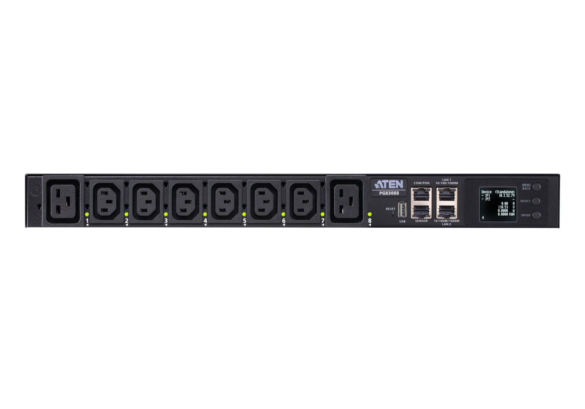 ATEN PG8308G – Rack-PDU gemessen, geschaltet, 6× IEC C13 + 2× IEC C19, 32 A, Stecker IEC 60309, 1U