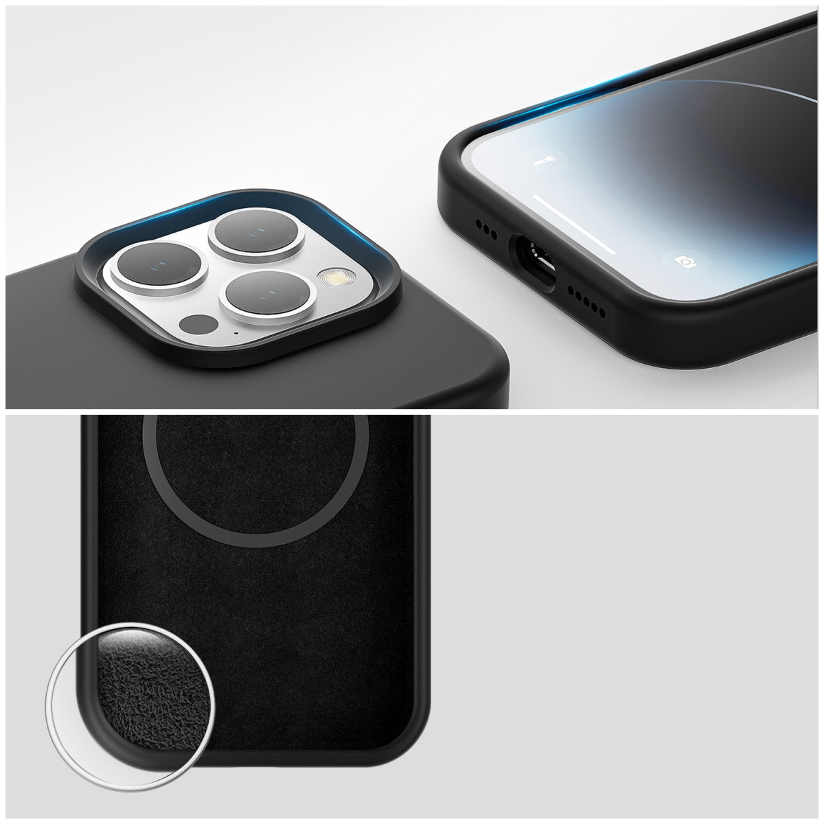 4smarts Silicone Cupertino Ultimag Backcover – für Apple iPhone 15, MagSafe, Mikrofaser+Silikon, Schwarz