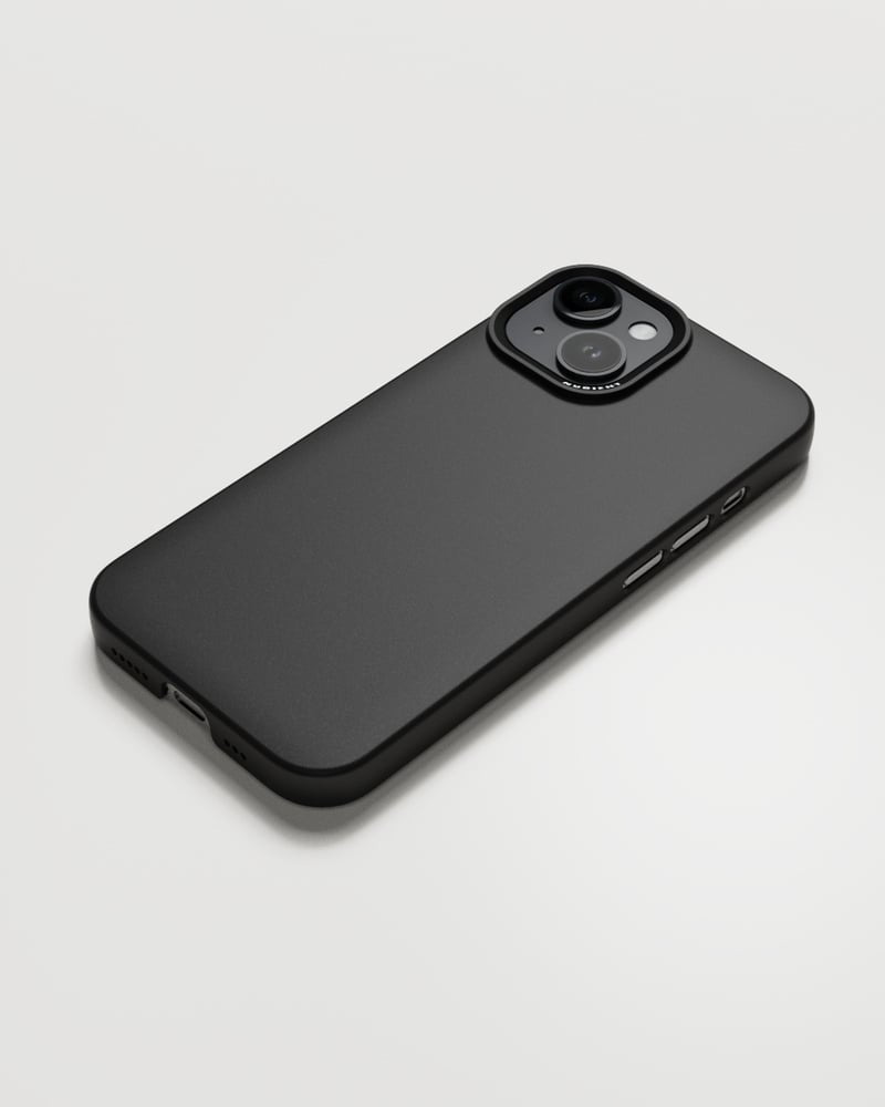 NUDIENT Thin Case Backcover – für Apple iPhone 15, MagSafe, Recycling-Kunststoff, Schwarz