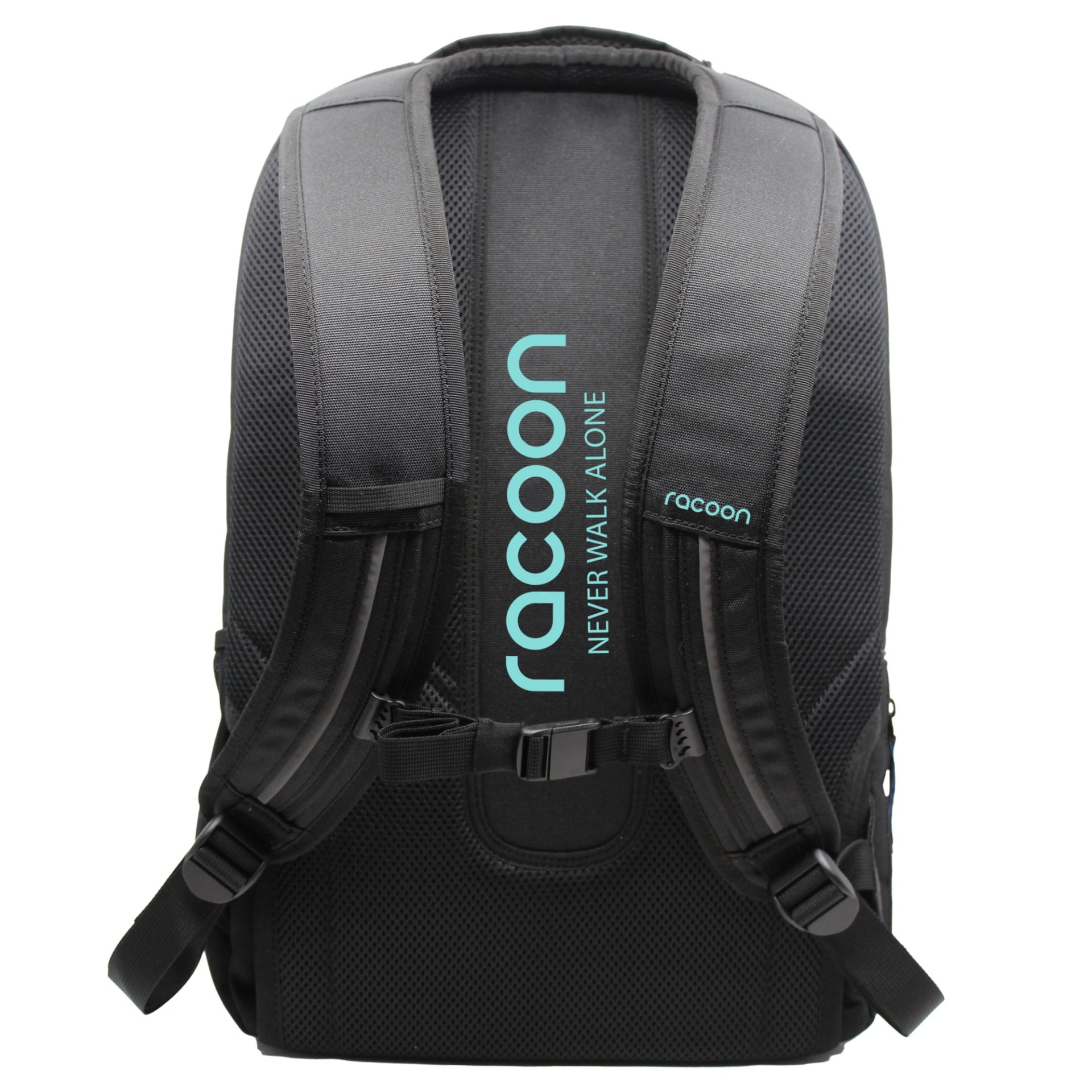 Racoon – Schulrucksack – Schwarz mit grünen Details – Recyceltes PET – 33×48×20 cm, 30 l