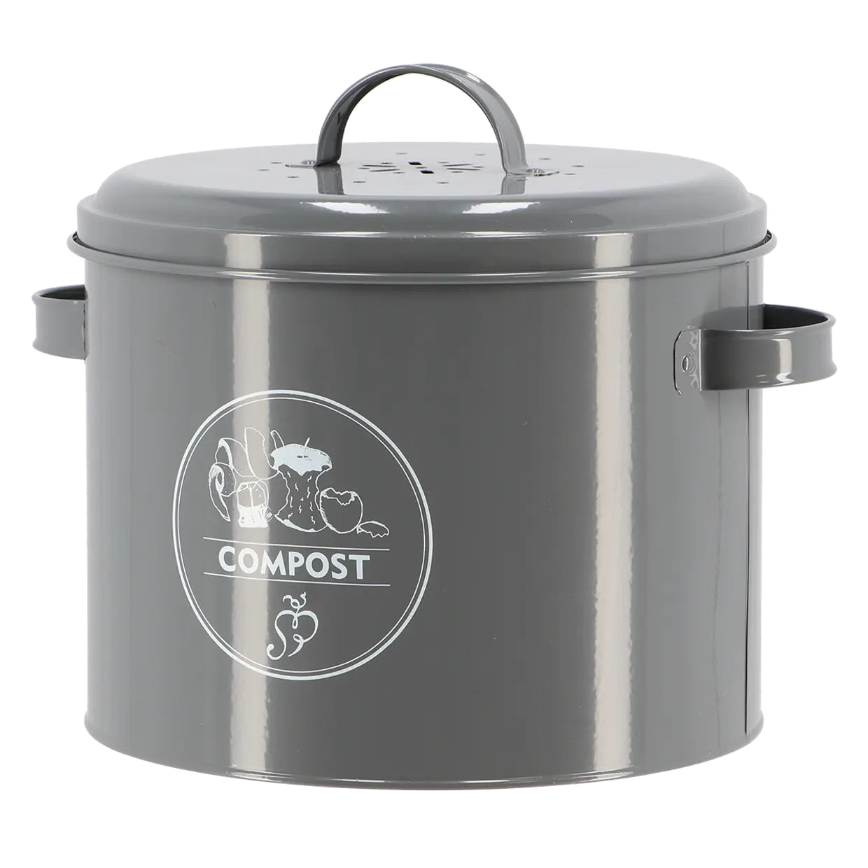 Esschert Design Komposteimer C2140 – 6,3 l – Stahl, rund – Anthrazit – mit Filter