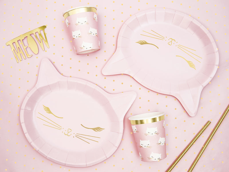 PartyDeco Becher, Papier – 2,0 dl, pink mit Kätzchen – 6 Stk.