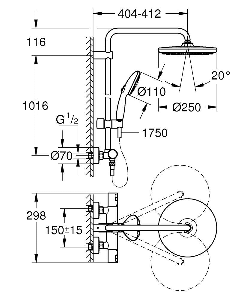 GROHE Duschsystem Vitalio Start 250 – 112,4 cm, Kunststoff, Thermostat, Schwarz