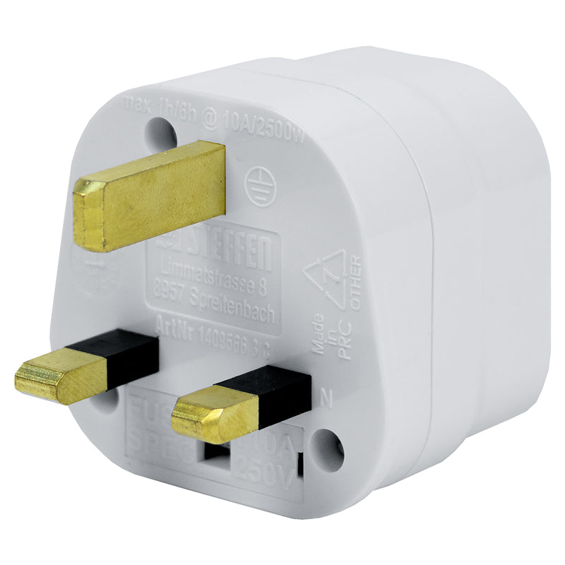 Steffen Reiseadapter – von Typ G (UK) zu Typ J (CH), 3-polig, geerdet, 2500 W, 10 A – weiss, Kunststoff
