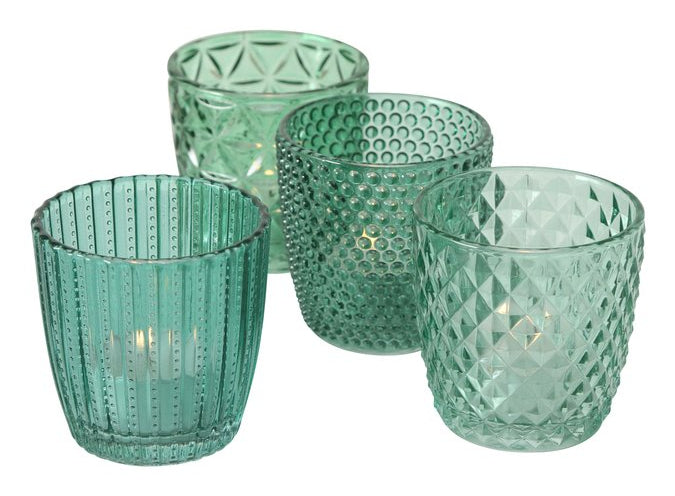 Boltze Marilu Windlicht – Glas, Grün – Ø 7,5 × 7,5 cm – 4-teilig