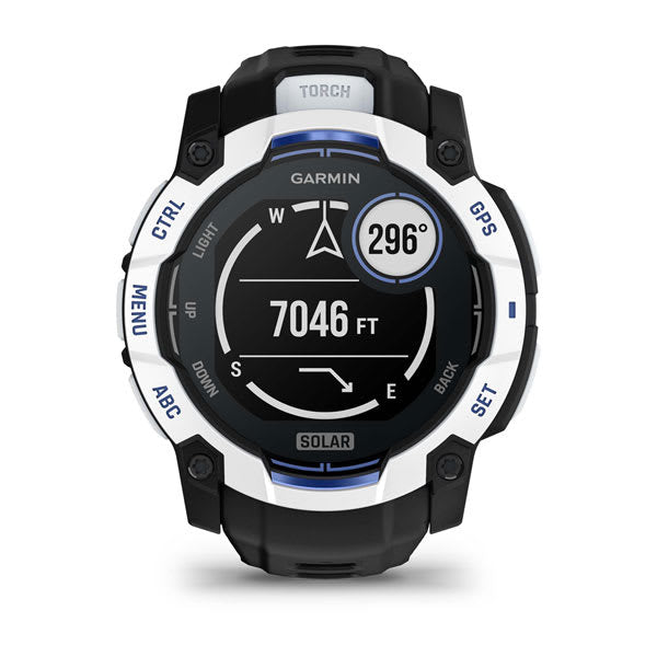 Garmin Instinct 3 50 mm GPS – faserverstärkter Kunststoff Weiss, Sportarmband, Dunkelblau, 100 m, für iPhone