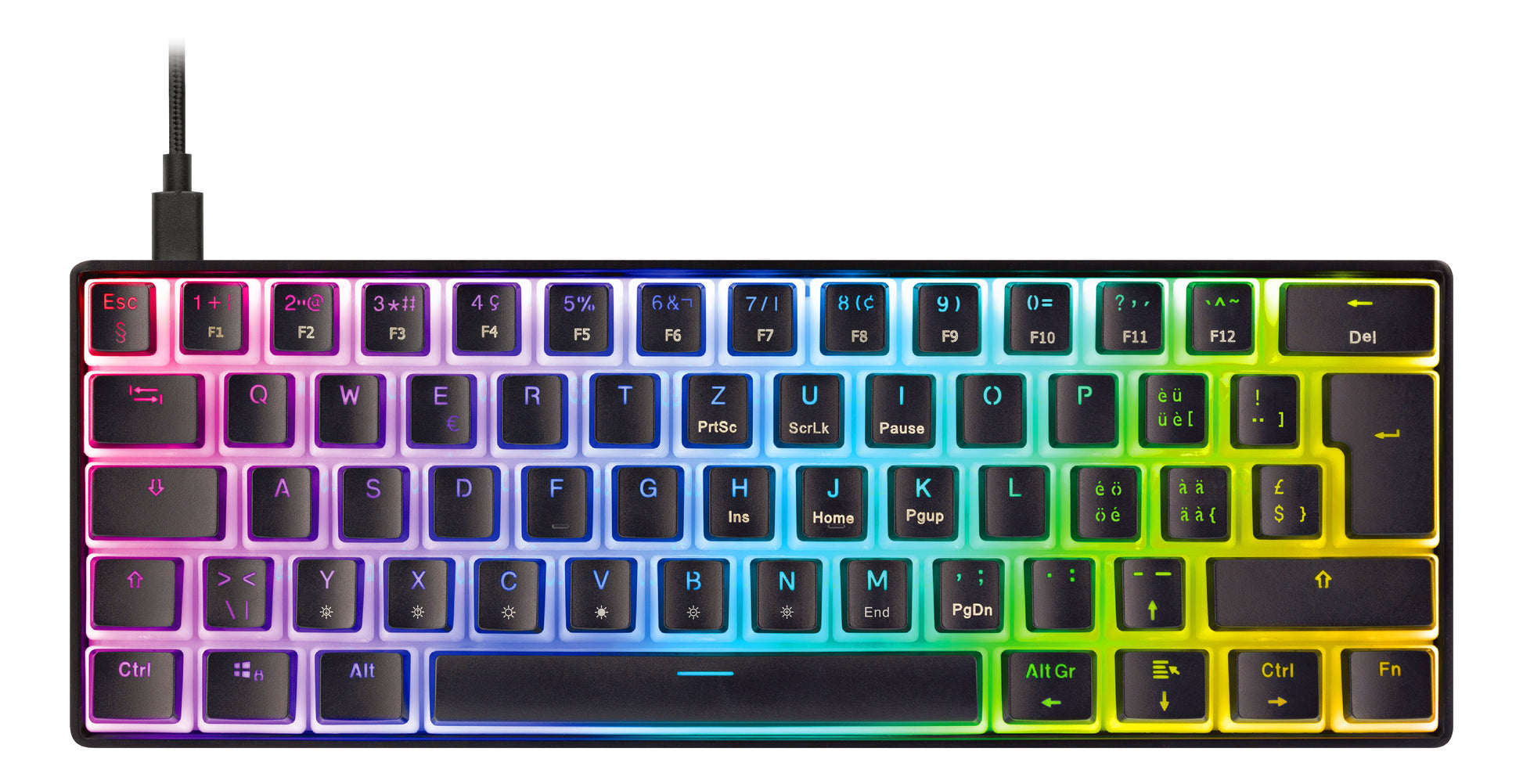 Deltaco Gaming GAM-075V2 – Gaming-Tastatur 60% – Mechanisch – USB-C – RGB – QWERTZ (CH) – Schwarz