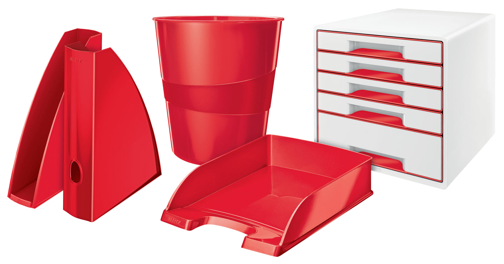 Leitz WOW – Briefkorb für A4, Polystyrol (PS), Rot, Hochglänzend, 255 × 357 × 70 mm