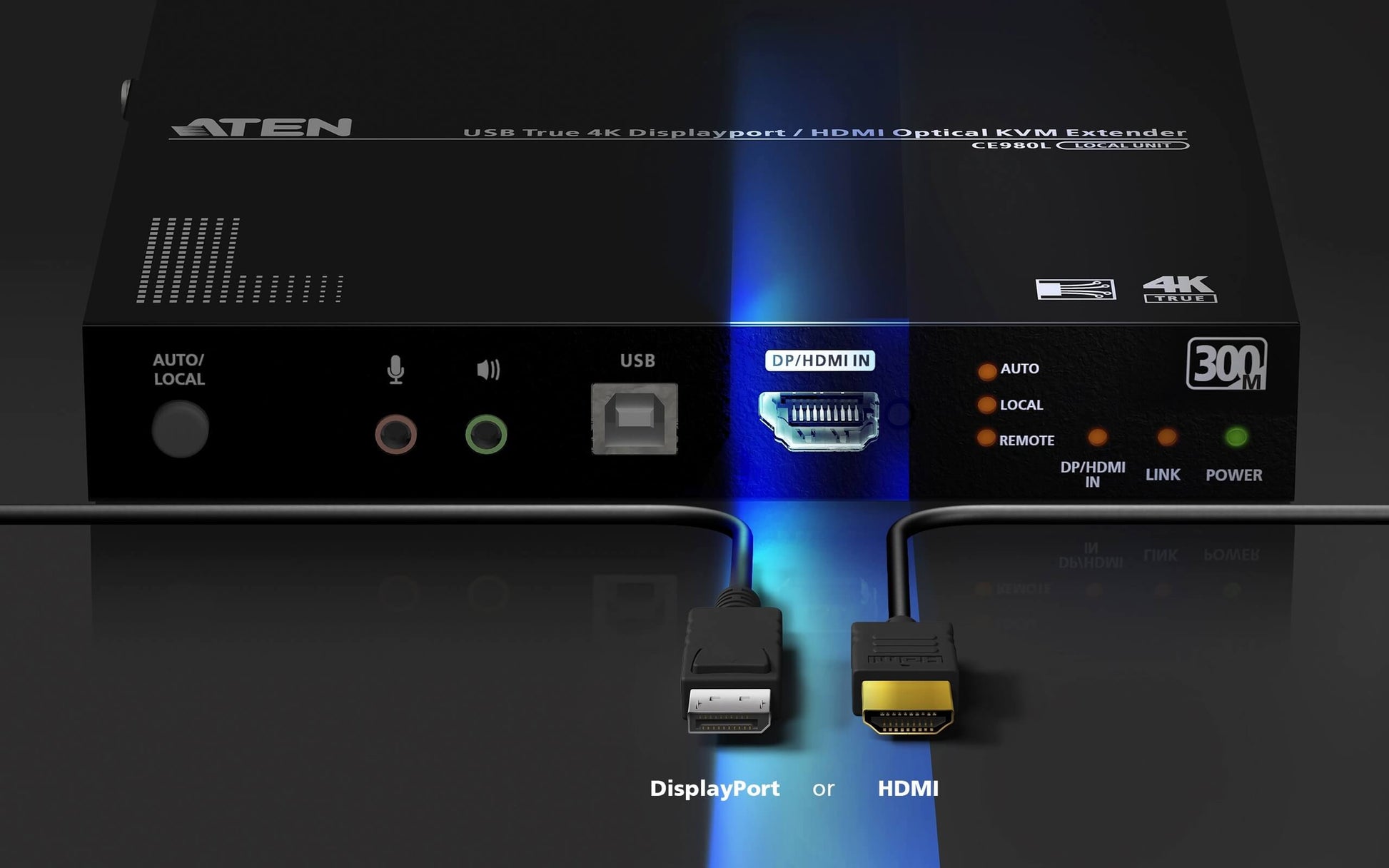 ATEN CE980 – Optischer KVM-Extender – True 4K (4096×2160 bei 60 Hz), DP/HDMI, USB 2.0, 300 m, Schwarz