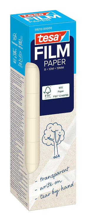 tesafilm PAPER Beschriftungs-/Abdeckband (Papier) – 19 mm × 10 m, transparent, beschriftbar, 8 Stück