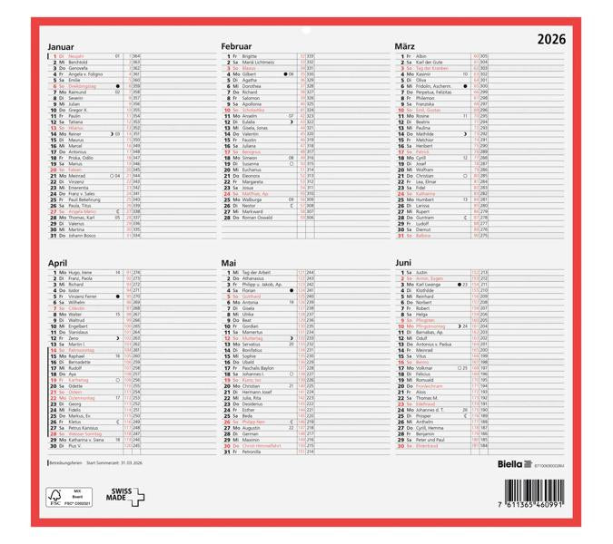 Biella Tafelkalender – 6 Monate pro Seite – Deutsch – 2026 – 32 × 29,7 cm